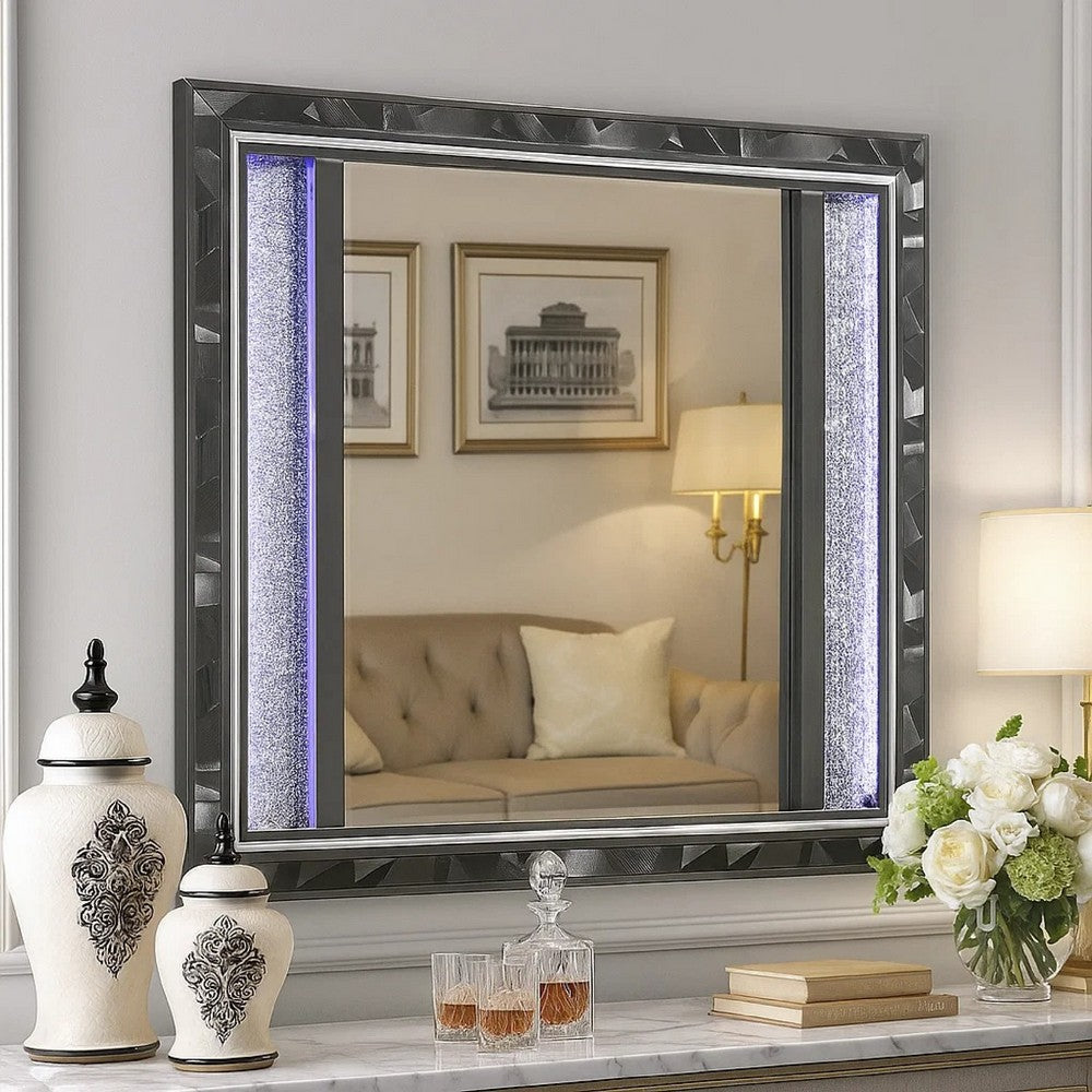 Ren Dresser Mirror | 45" | Crushed Crystal Look Black Laminate | LED