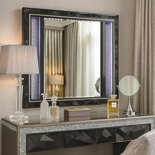 Ren Dresser Mirror | 45" | Crushed Crystal Look Black Laminate | LED