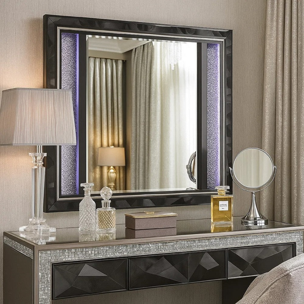 Ren Dresser Mirror | 45" | Crushed Crystal Look Black Laminate | LED