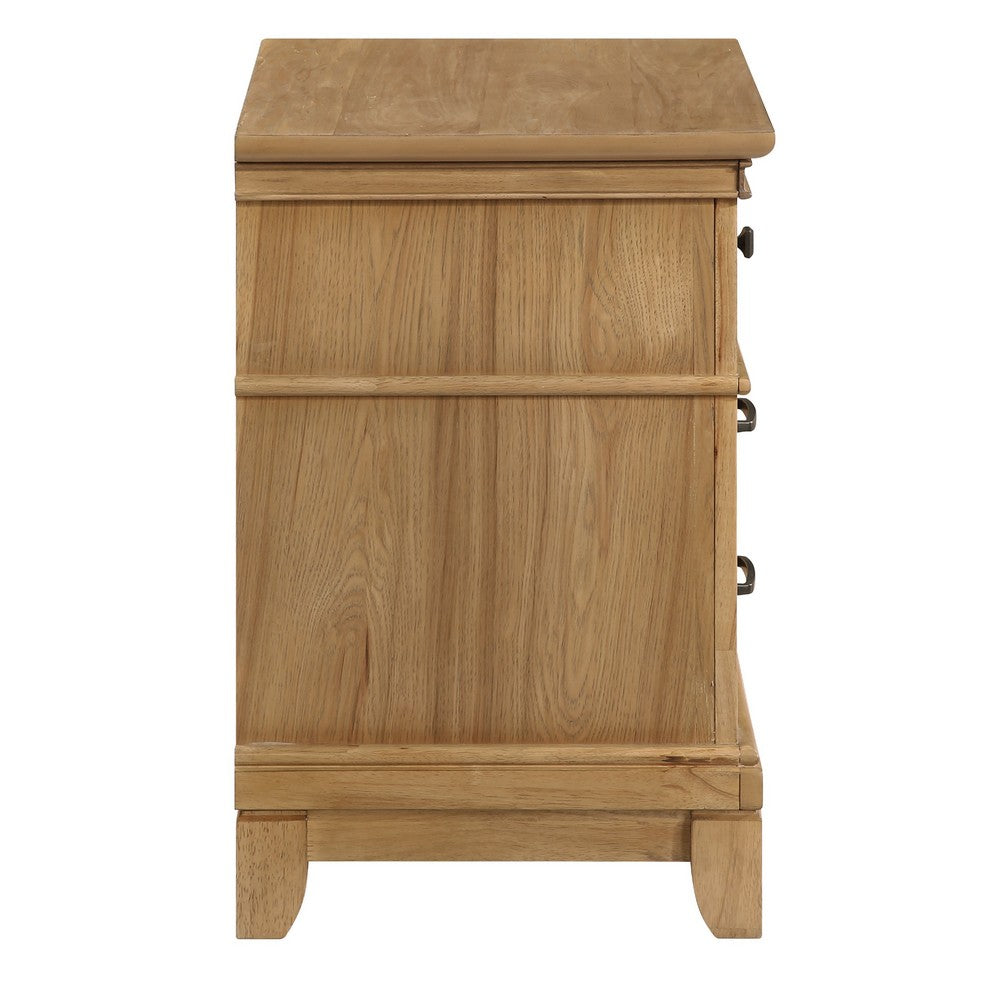 Seny Nightstand | 2 Drawers w Black Handles & 1 Knob | Honey Brown
