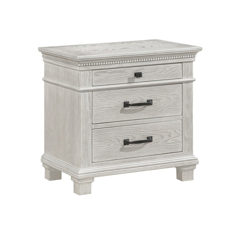 Avy Nightstand | 3 Drawers w Black Handles & 1 Knob | Mist Gray