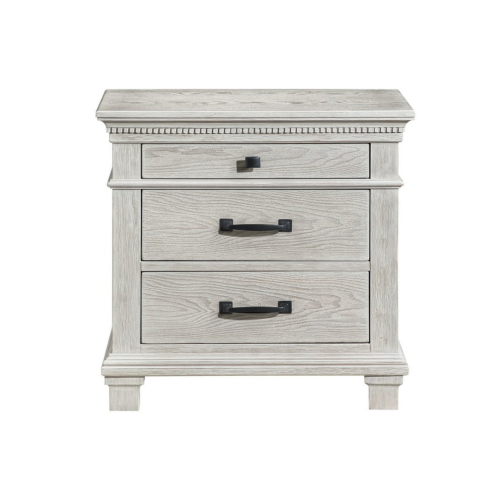 Avy Nightstand | 3 Drawers w Black Handles & 1 Knob | Mist Gray