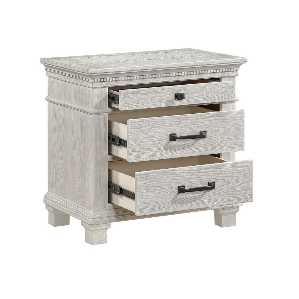 Avy Nightstand | 3 Drawers w Black Handles & 1 Knob | Mist Gray
