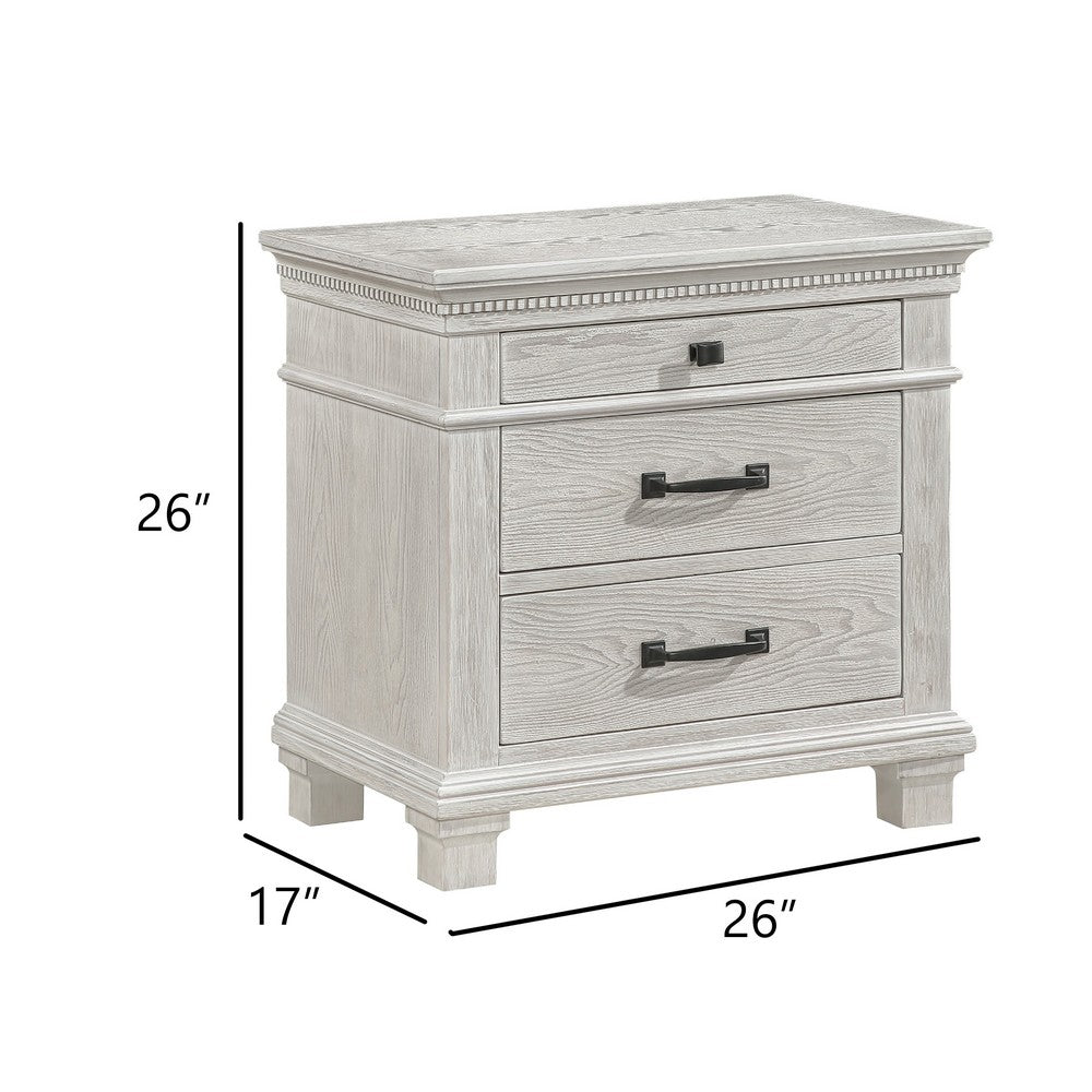 Avy Nightstand | 3 Drawers w Black Handles & 1 Knob | Mist Gray