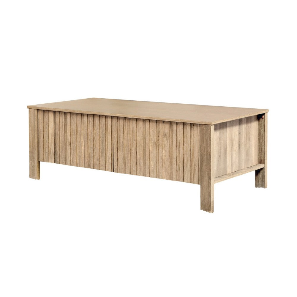Hay Coffee Table | 47" Rectangular Top | 2 Reeded Drawers | Beige