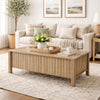 Hay Coffee Table | 47" Rectangular Top | 2 Reeded Drawers | Beige