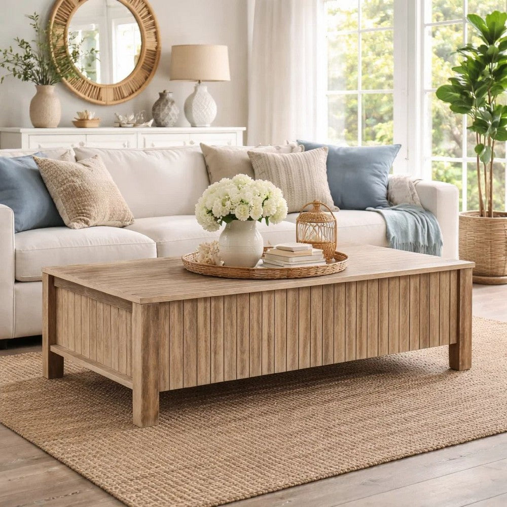 Hay Coffee Table | 47" Rectangular Top | 2 Reeded Drawers | Beige