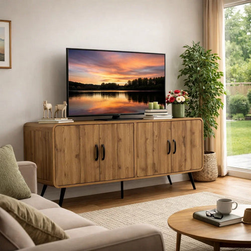 Wea TV Media Console | 63" | 4 Cabinet Doors | Oak Brown Laminate