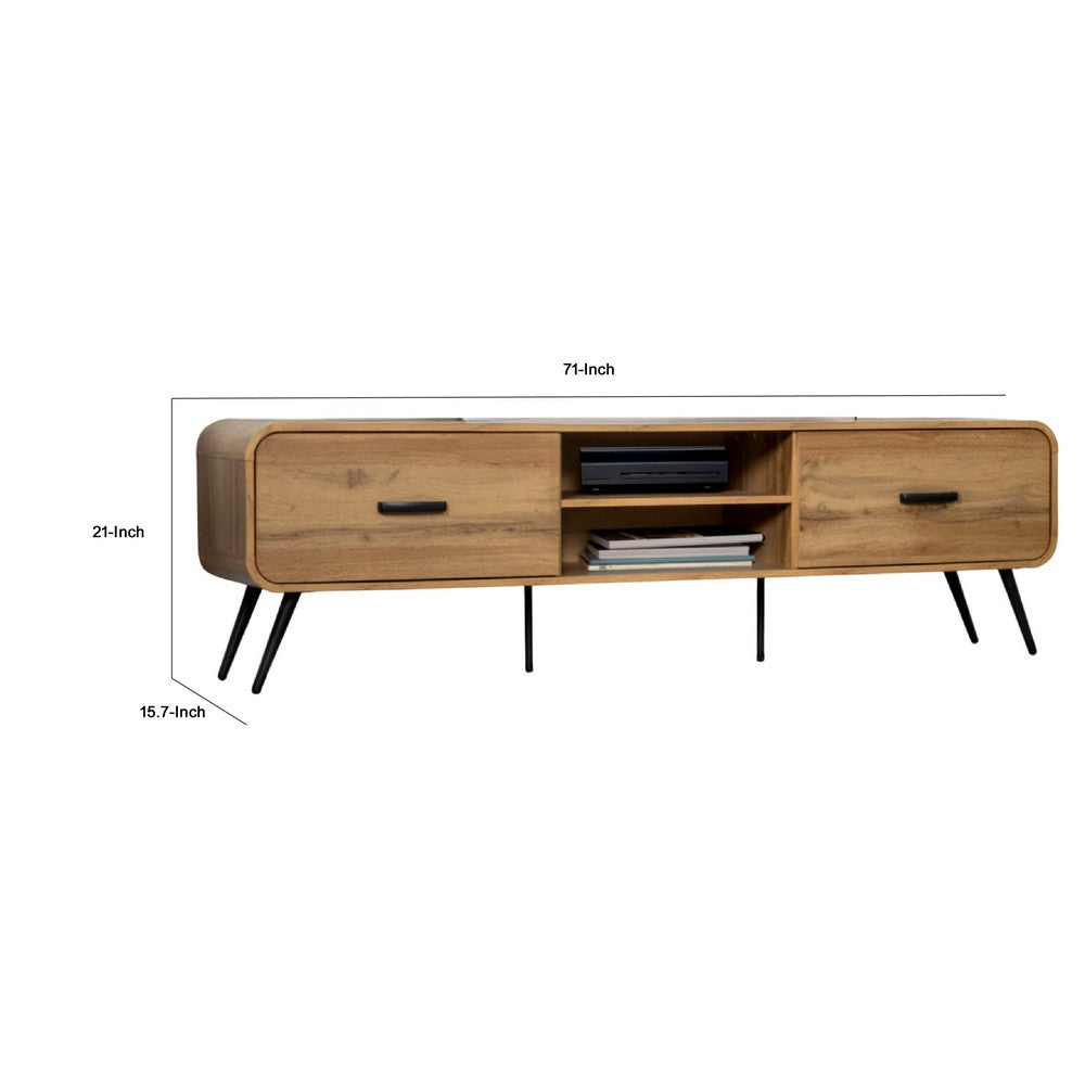 Wea TV Media Console | 71" | 2 Drawers w Open Shelves | Oak Brown