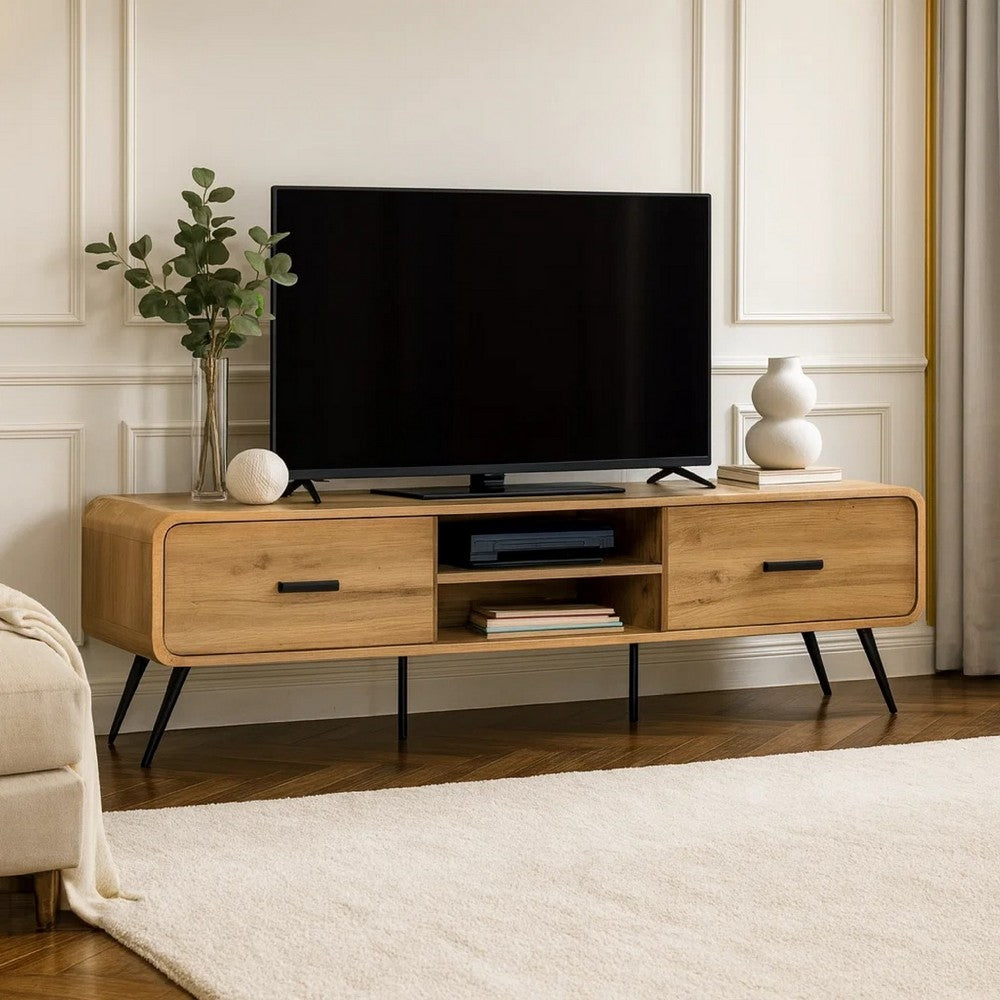 Wea TV Media Console | 71" | 2 Drawers w Open Shelves | Oak Brown