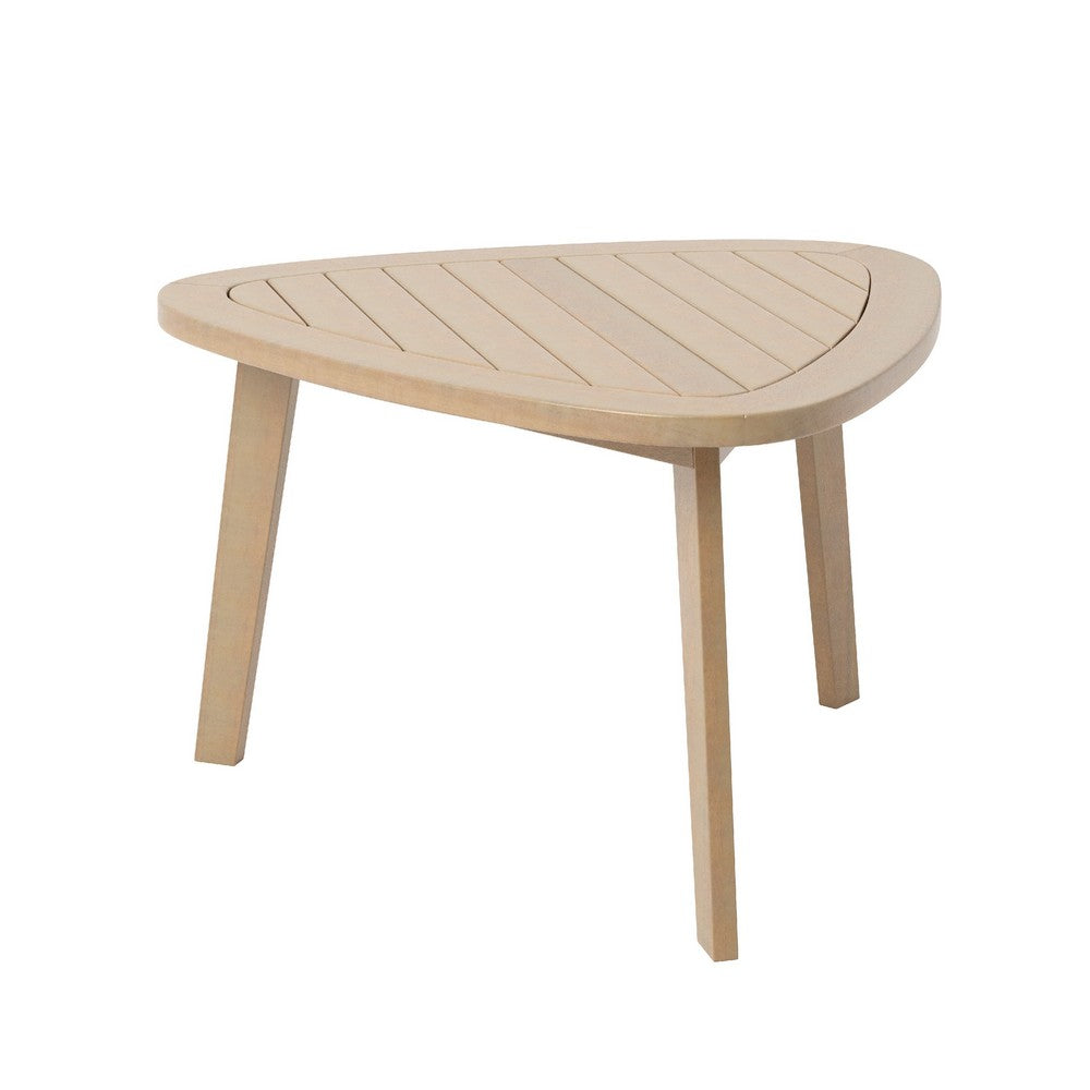 Outdoor Side End Table | 28" Slatted Triangle Top | Natural Brown
