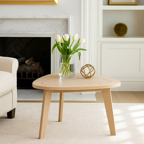 Outdoor Side End Table | 28" Slatted Triangle Top | Natural Brown