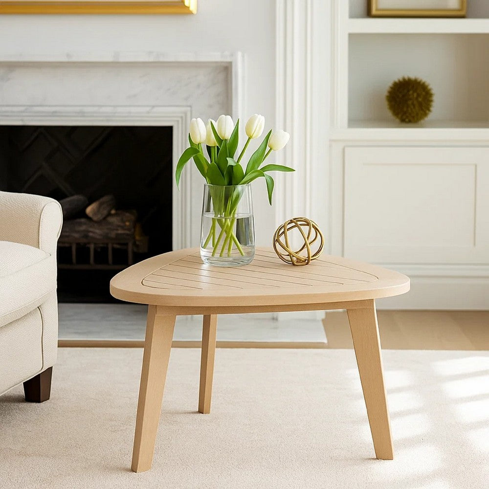 Outdoor Side End Table | 28" Slatted Triangle Top | Natural Brown
