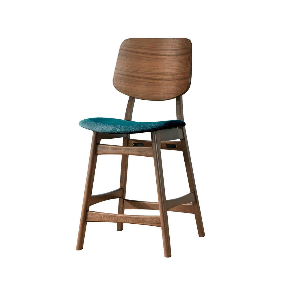 Scar Counter Height Chair Set of 2 | Teal Green Cushion | Walnut Brown