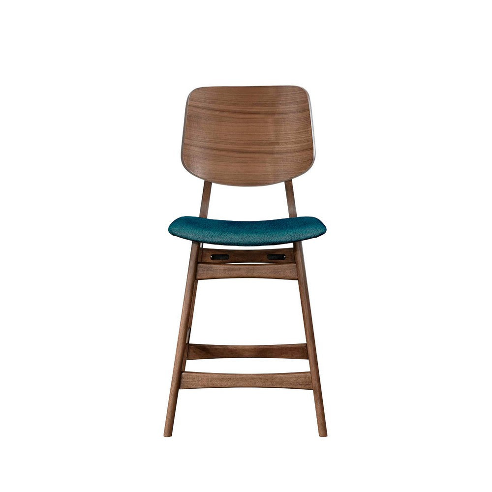 Scar Counter Height Chair Set of 2 | Teal Green Cushion | Walnut Brown