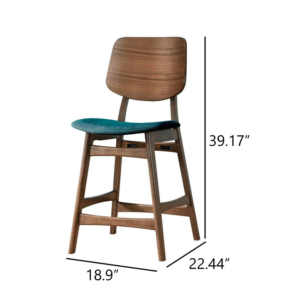 Scar Counter Height Chair Set of 2 | Teal Green Cushion | Walnut Brown
