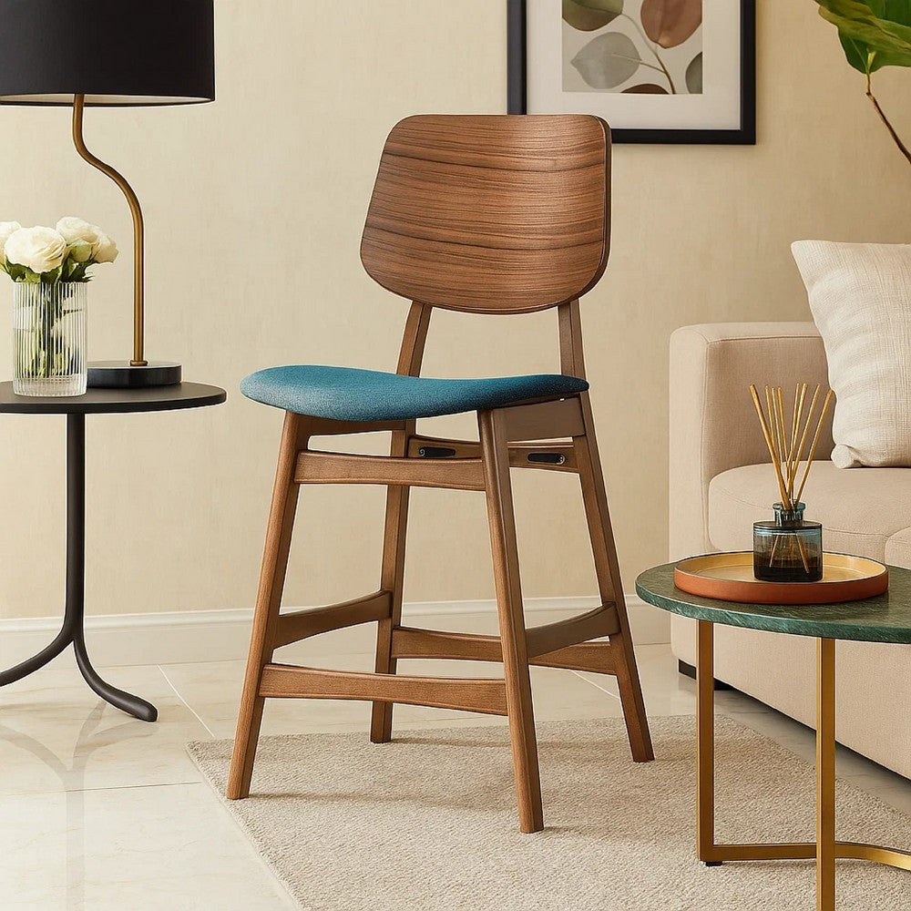 Scar Counter Height Chair Set of 2 | Teal Green Cushion | Walnut Brown
