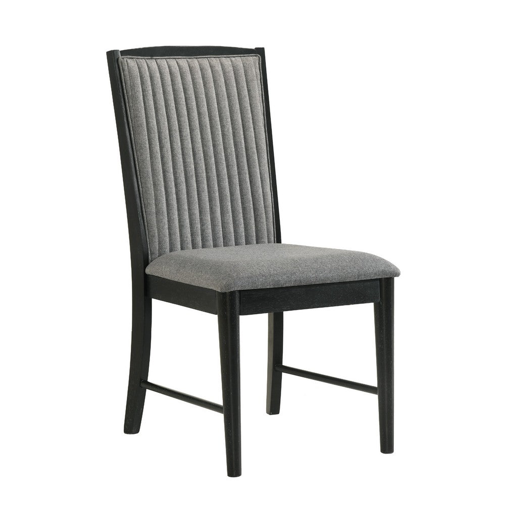 Sevy Dining Side Chair Set of 2 | Gray Ribbed Back | Black Rubberwood
