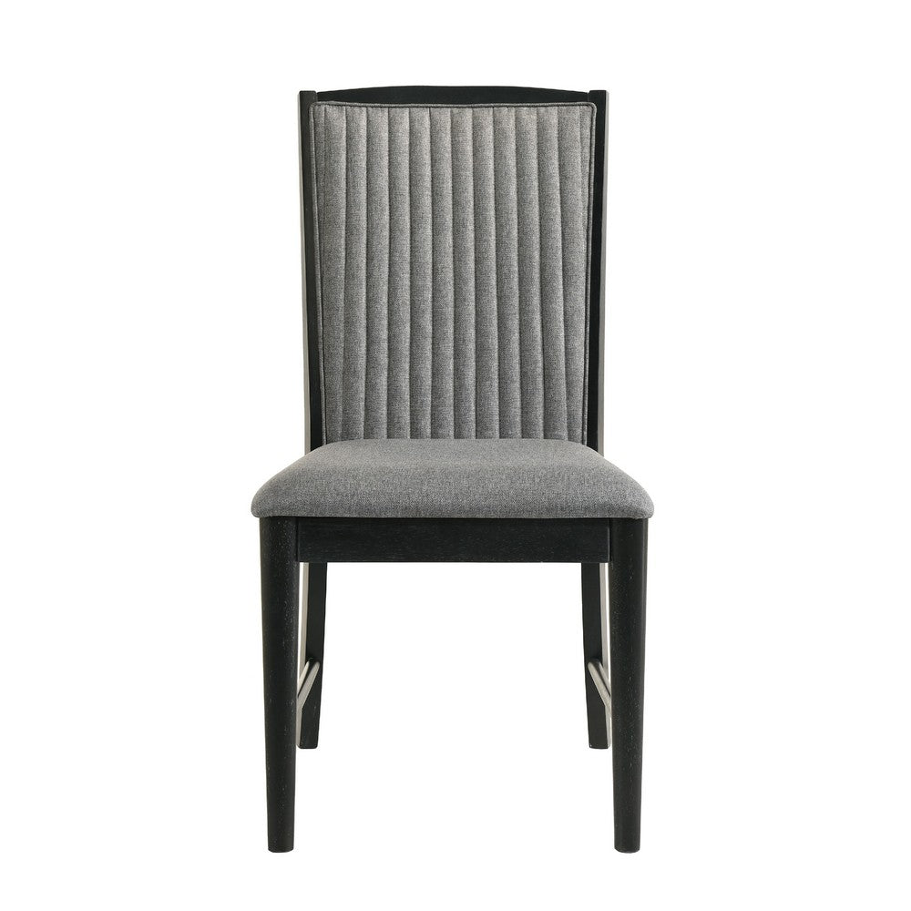 Sevy Dining Side Chair Set of 2 | Gray Ribbed Back | Black Rubberwood