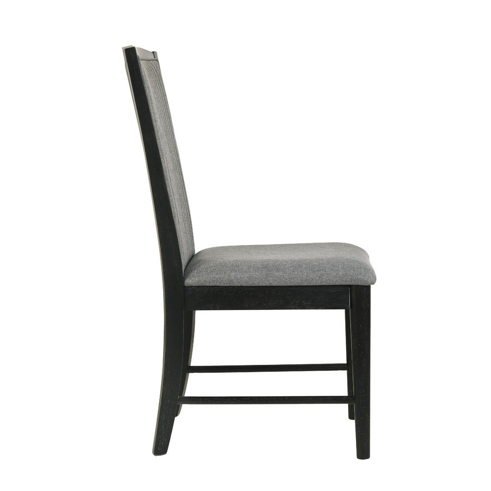Sevy Dining Side Chair Set of 2 | Gray Ribbed Back | Black Rubberwood