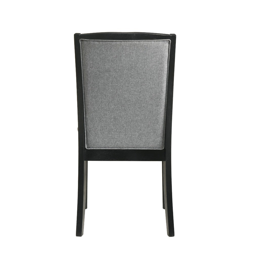Sevy Dining Side Chair Set of 2 | Gray Ribbed Back | Black Rubberwood