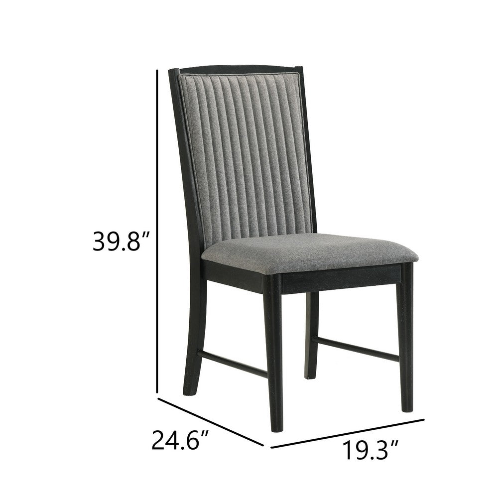 Sevy Dining Side Chair Set of 2 | Gray Ribbed Back | Black Rubberwood