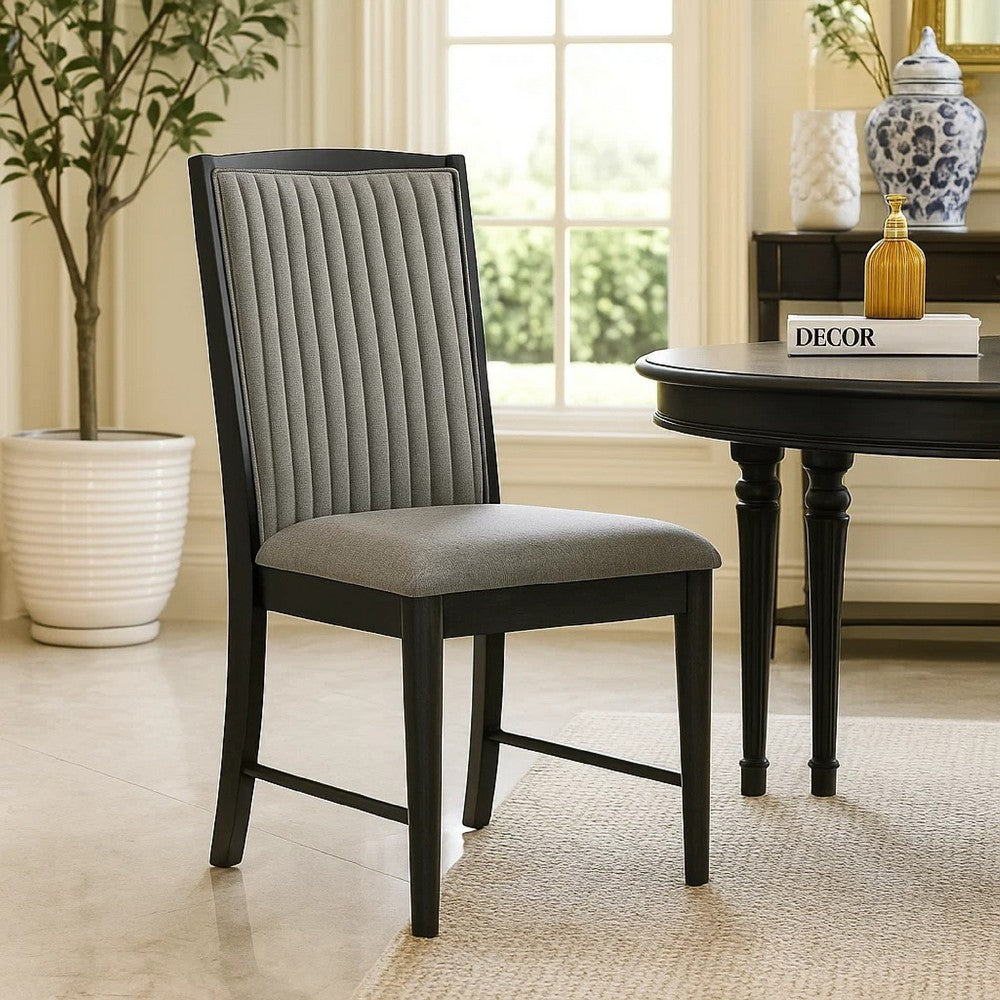 Sevy Dining Side Chair Set of 2 | Gray Ribbed Back | Black Rubberwood