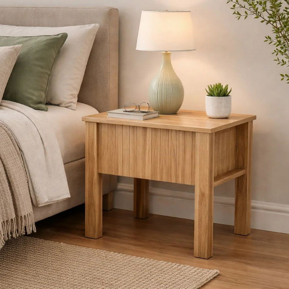 Modern Side End Table | 1 Drawer | Natural Oak Brown | 22x16" Top
