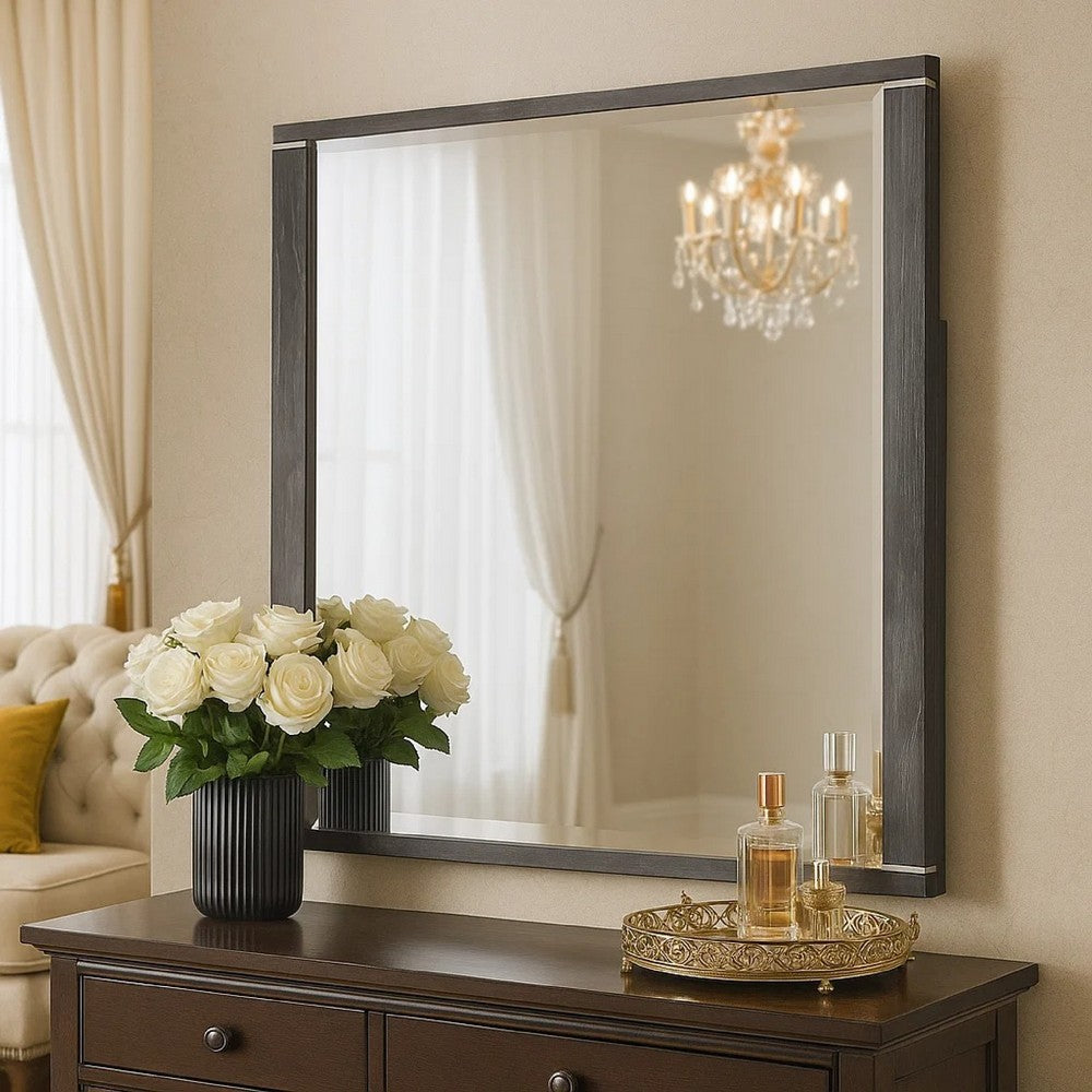 Odiy Vanity Dresser Mirror | Charcoal Gray | 42" Solid Pine Wood