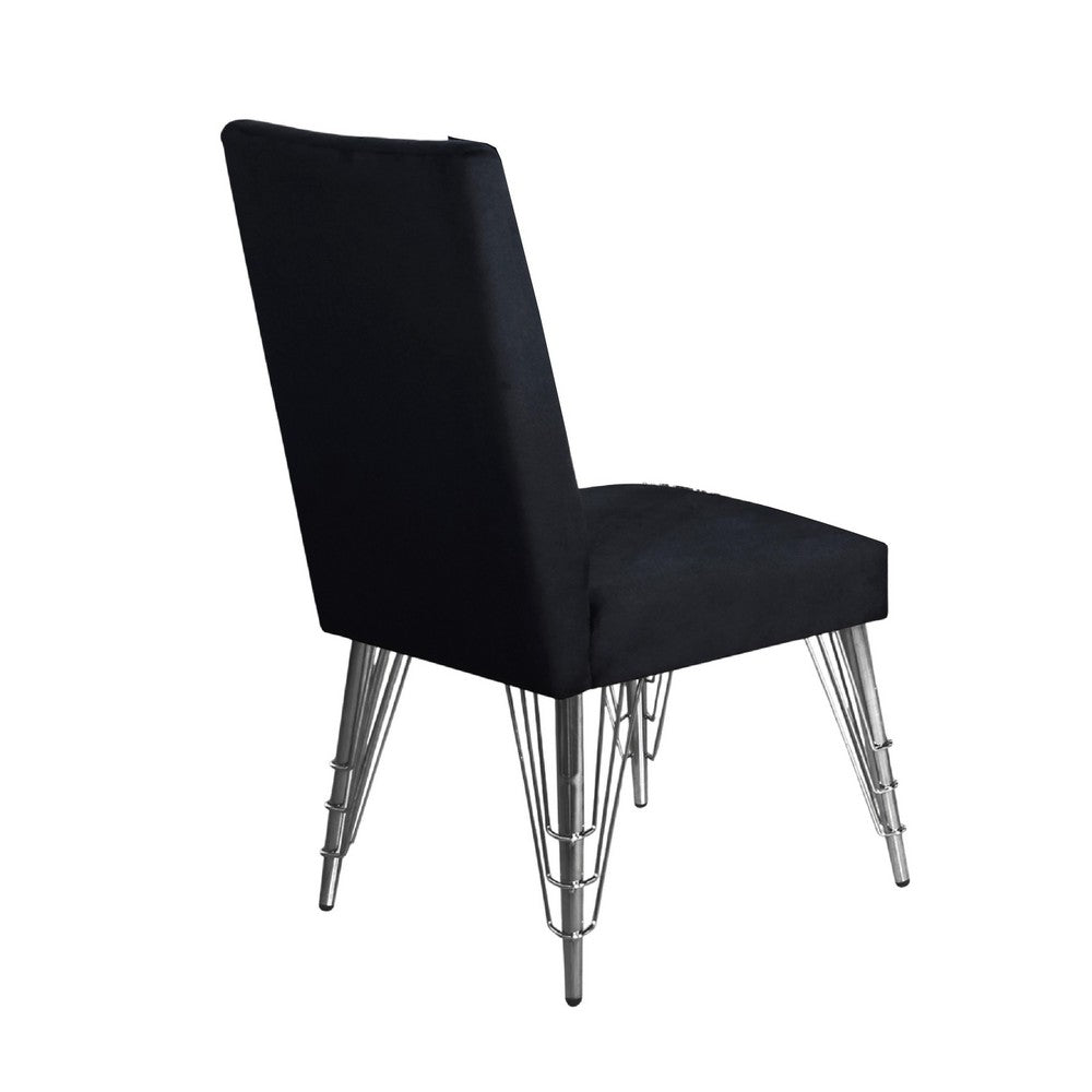 Zoe Dining Side Chair Set of 2 | Black Velvet Upholstery | Chrome Legs