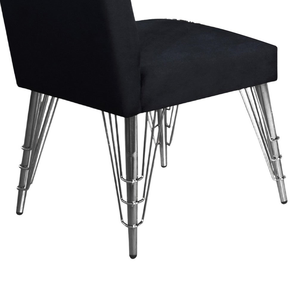 Zoe Dining Side Chair Set of 2 | Black Velvet Upholstery | Chrome Legs