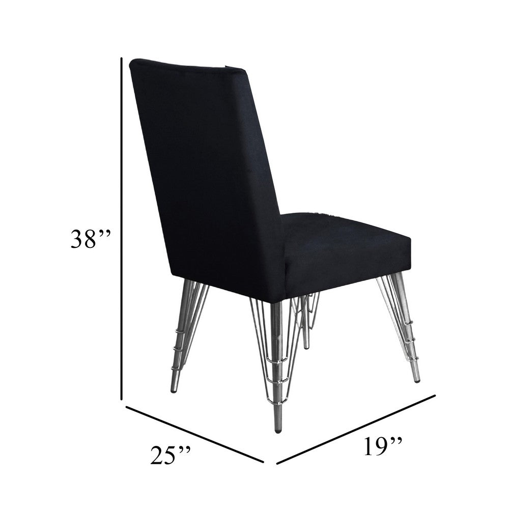 Zoe Dining Side Chair Set of 2 | Black Velvet Upholstery | Chrome Legs