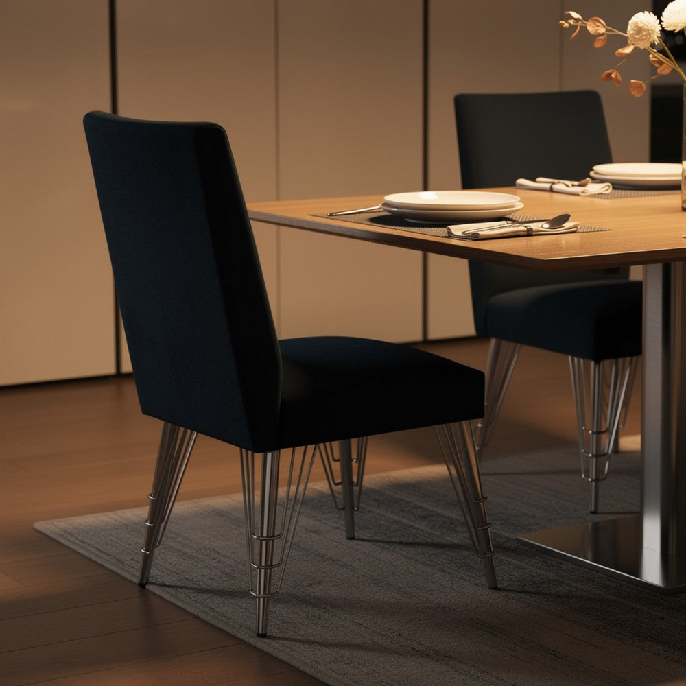 Zoe Dining Side Chair Set of 2 | Black Velvet Upholstery | Chrome Legs
