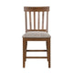 Counter Height Chair Set of 2 | Brown Slatted Back | Gray Polyester