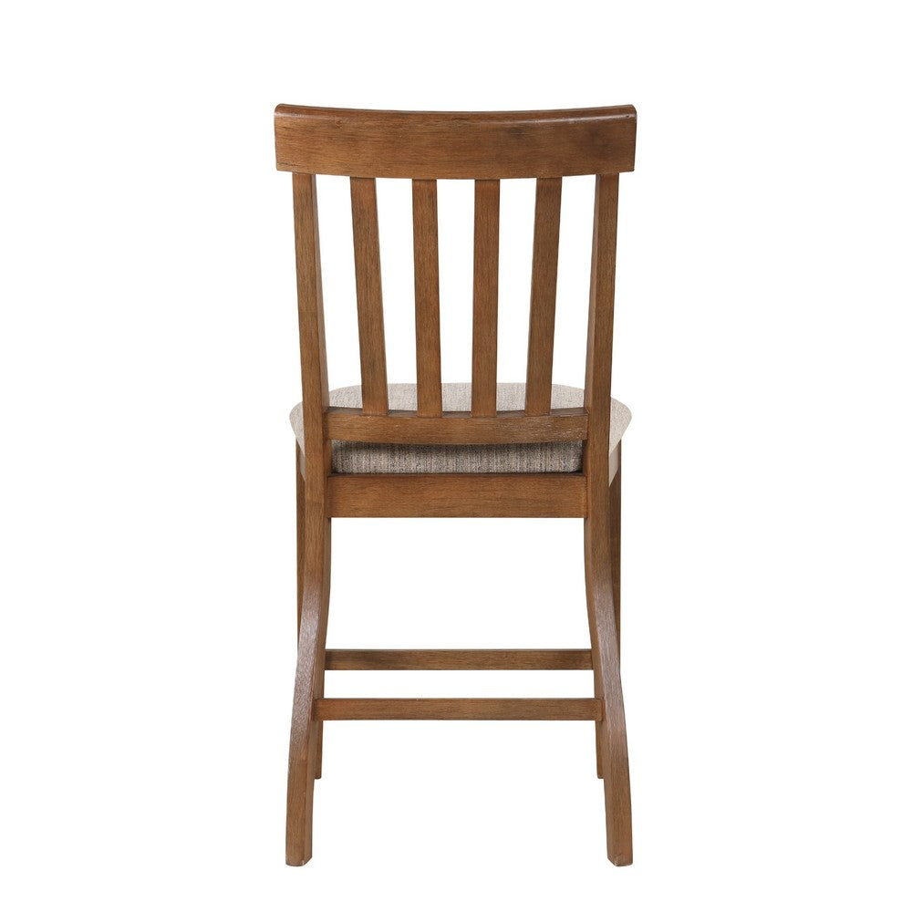 Counter Height Chair Set of 2 | Brown Slatted Back | Gray Polyester