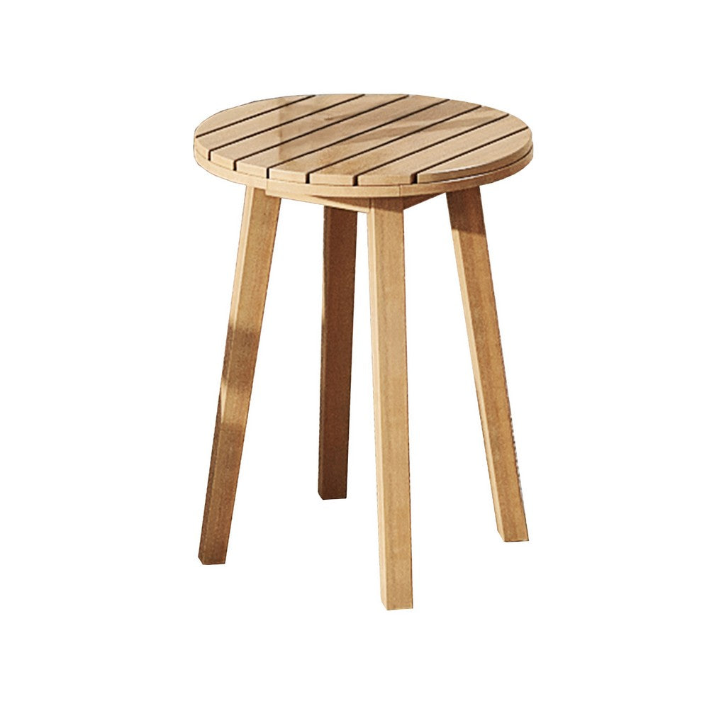 Heya Outdoor Side End Table | 20" Slatted Round Top | Natural Brown