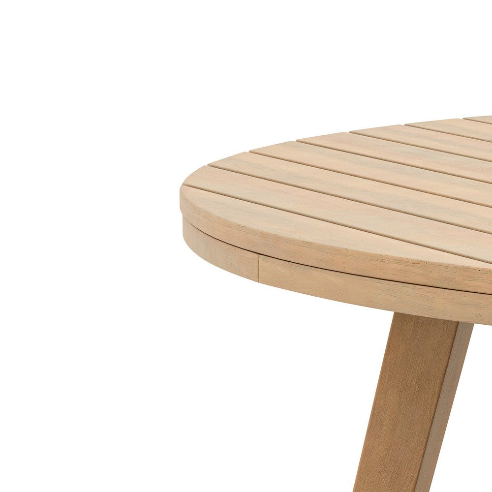 Heya Outdoor Side End Table | 20" Slatted Round Top | Natural Brown