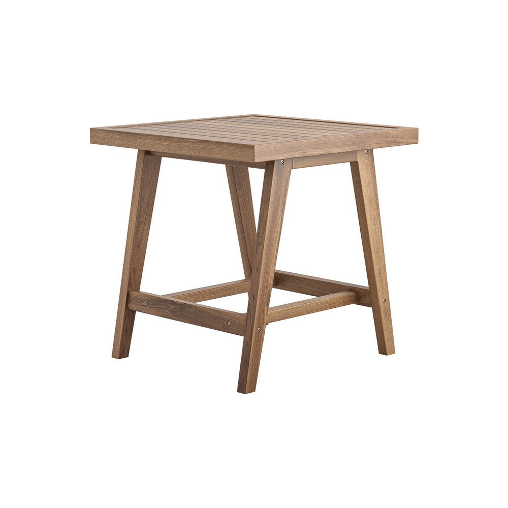 Outdoor Side End Table | 24" Slatted Top | Natural Brown Acacia Wood