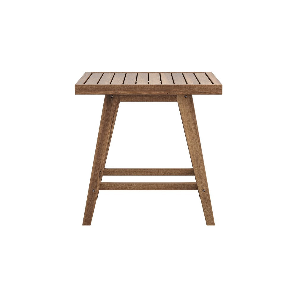 Outdoor Side End Table | 24" Slatted Top | Natural Brown Acacia Wood