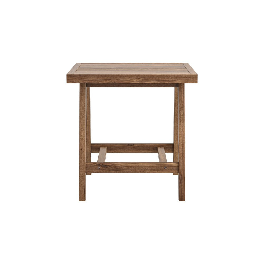 Outdoor Side End Table | 24" Slatted Top | Natural Brown Acacia Wood
