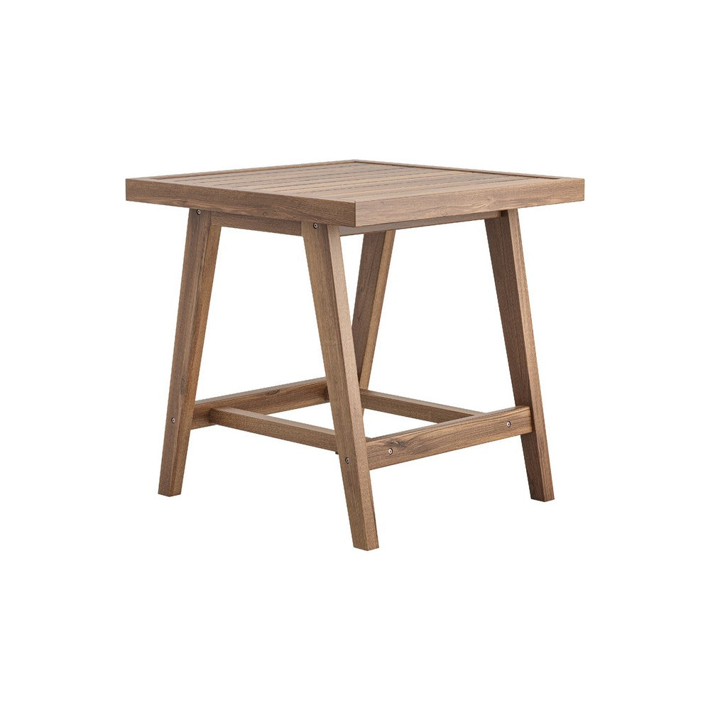 Outdoor Side End Table | 24" Slatted Top | Natural Brown Acacia Wood