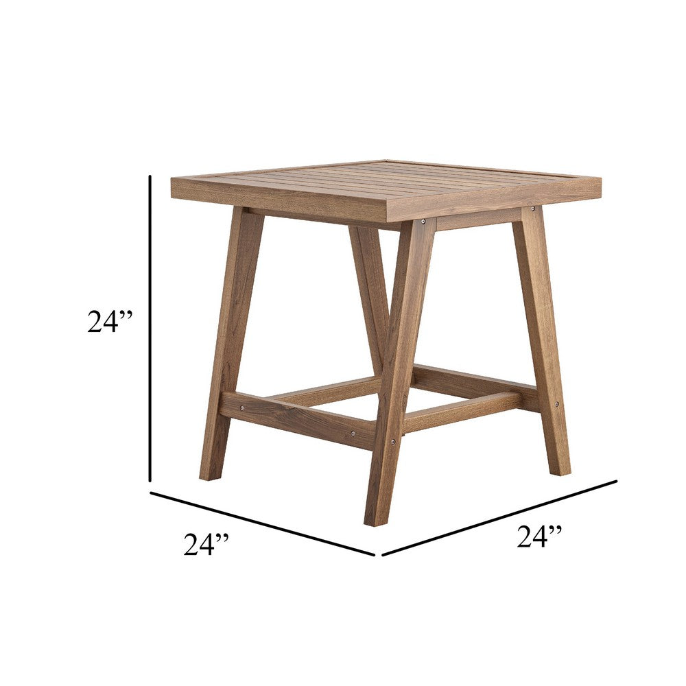 Outdoor Side End Table | 24" Slatted Top | Natural Brown Acacia Wood