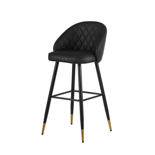 Oby Bar Height Chair Set of 2 | Tufted Black Vegan Leather | Angled Legs