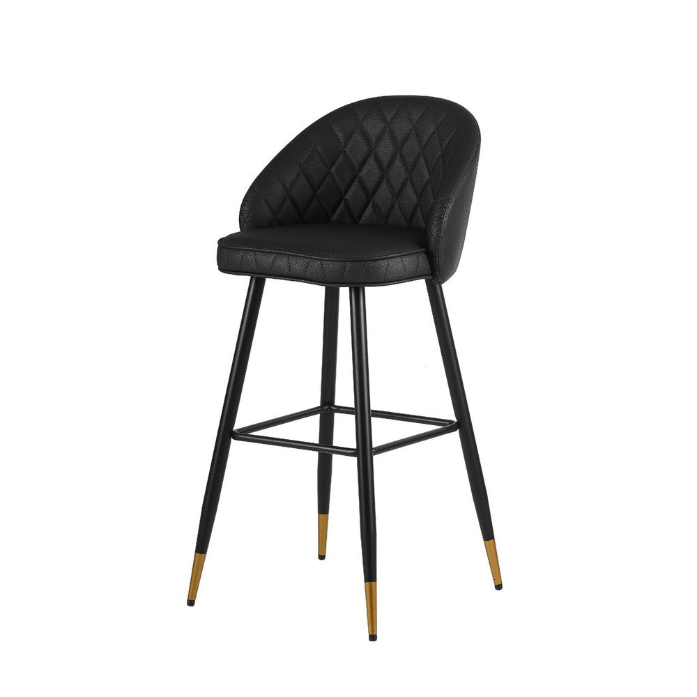 Oby Bar Height Chair Set of 2 | Tufted Black Vegan Leather | Angled Legs