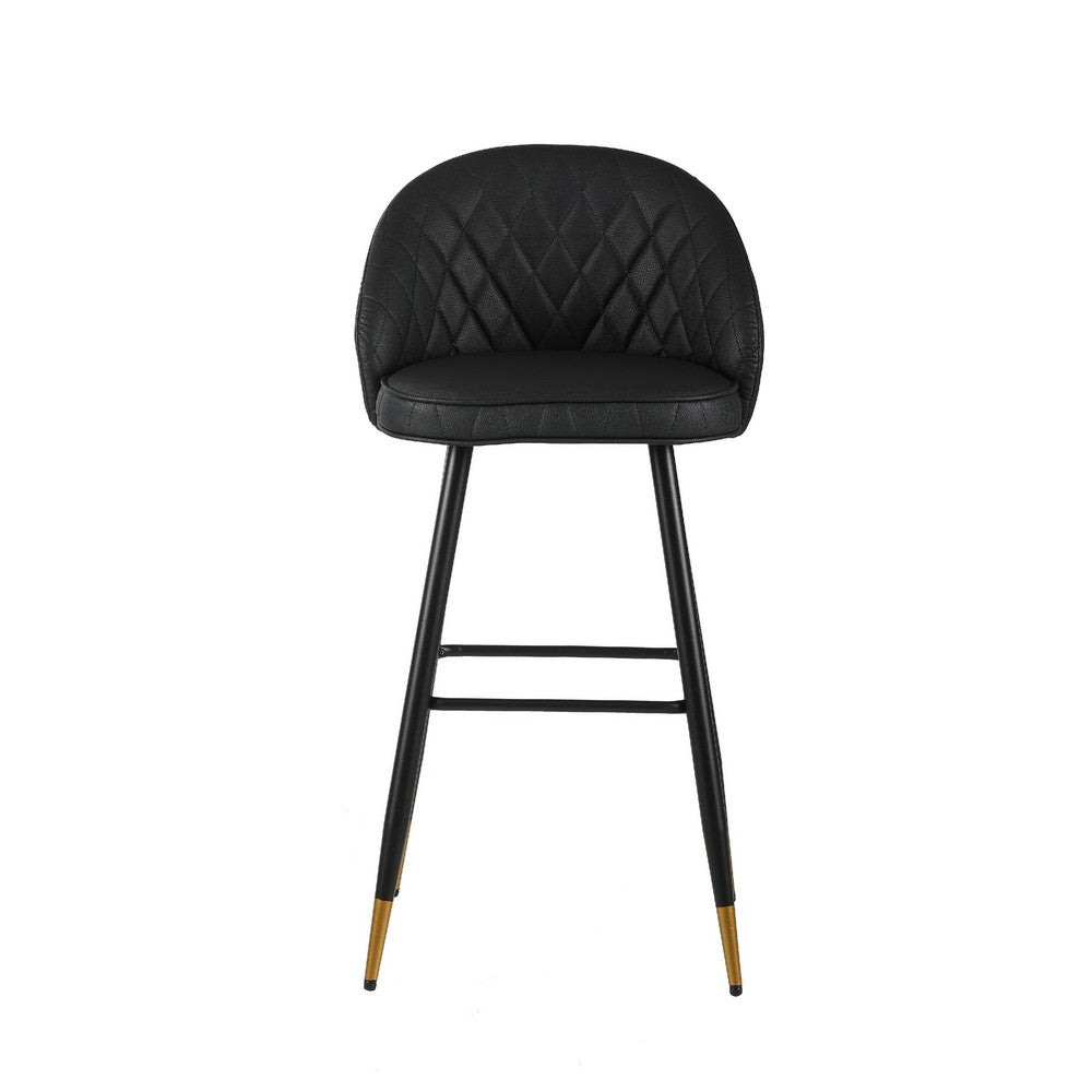 Oby Bar Height Chair Set of 2 | Tufted Black Vegan Leather | Angled Legs