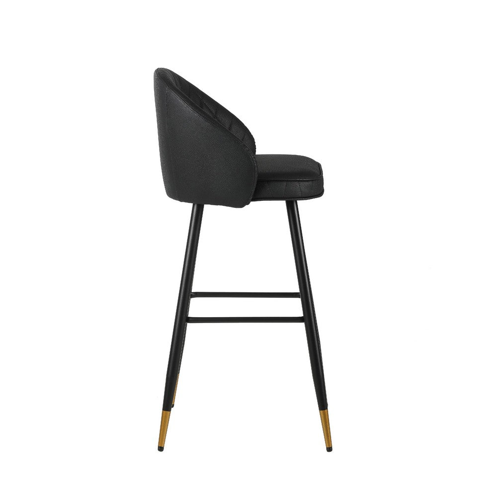 Oby Bar Height Chair Set of 2 | Tufted Black Vegan Leather | Angled Legs