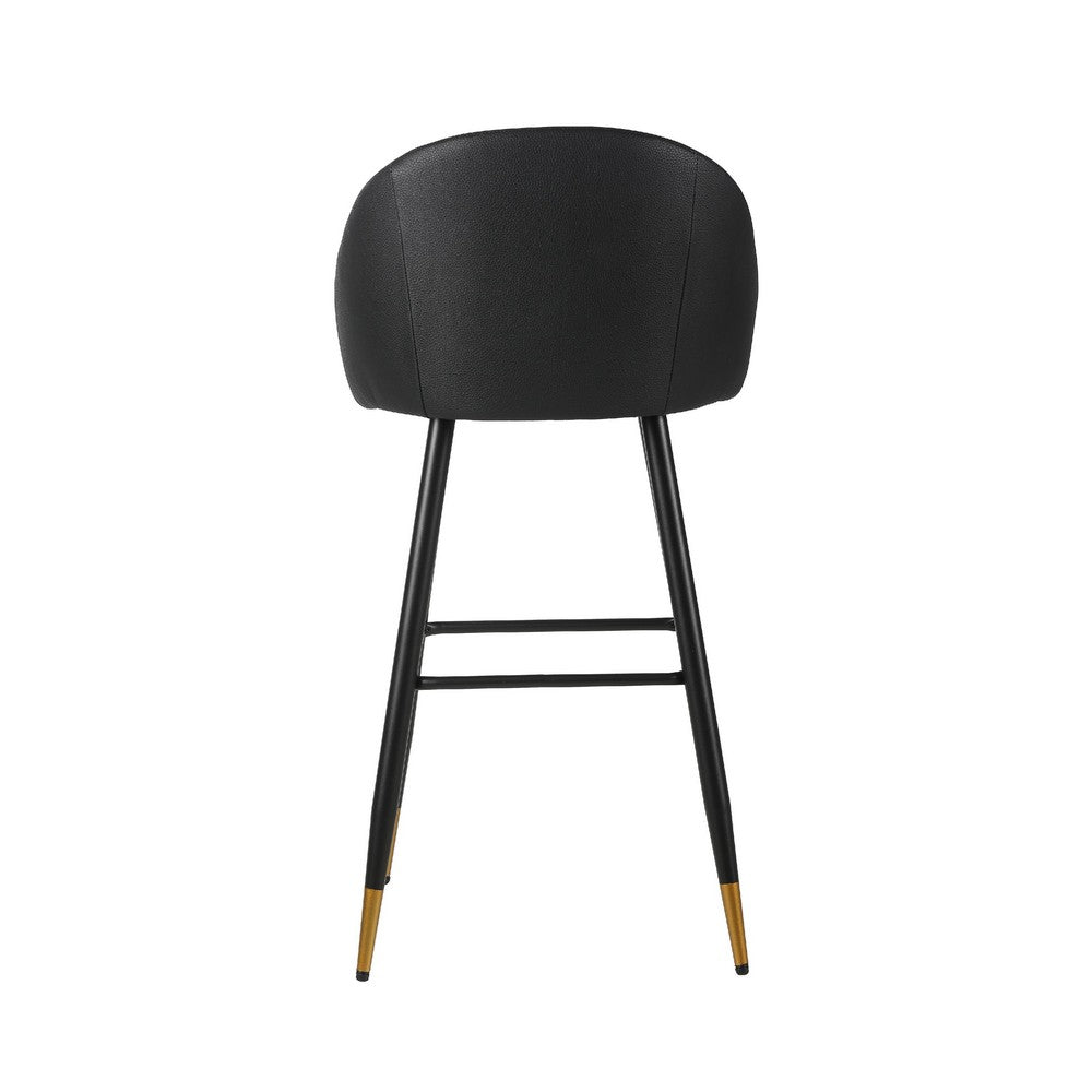 Oby Bar Height Chair Set of 2 | Tufted Black Vegan Leather | Angled Legs