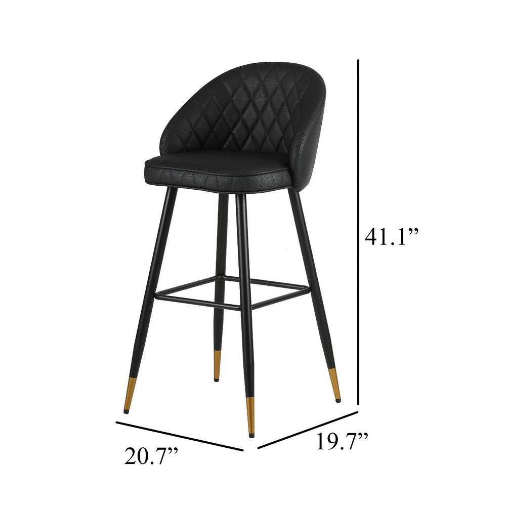 Oby Bar Height Chair Set of 2 | Tufted Black Vegan Leather | Angled Legs