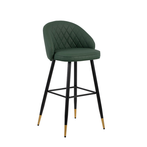 Oby Bar Height Chair Set of 2 | Tufted Green Vegan Leather | Angled Legs