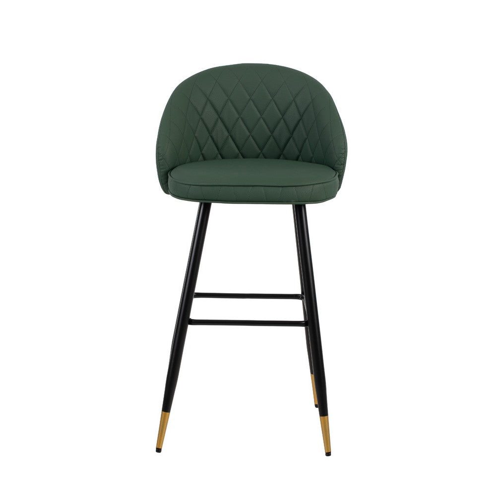 Oby Bar Height Chair Set of 2 | Tufted Green Vegan Leather | Angled Legs